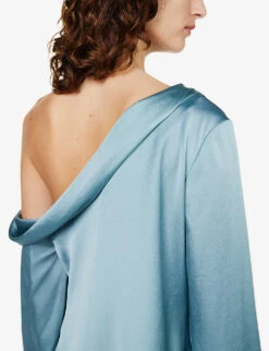 Alice Asymmetric-neck Satin Top -Whistles Store R04140654 CELESTEBLUE ALT04