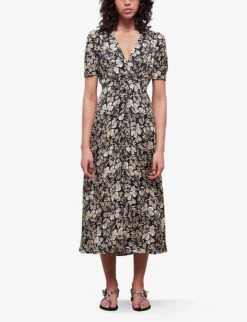 THE KOOPLES Floral-print V-neck Woven Midi Dress -Whistles Store R04141755 BLA78 ALT02