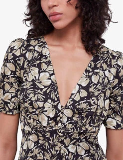 THE KOOPLES Floral-print V-neck Woven Midi Dress -Whistles Store R04141755 BLA78 ALT04