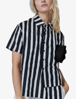 Floral-appliqué Striped Cotton Shirt -Whistles Store R04141921 BLACKWHITE ALT02