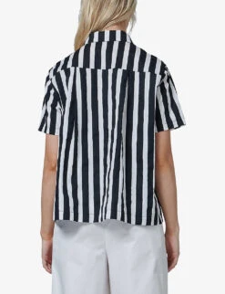 Floral-appliqué Striped Cotton Shirt -Whistles Store R04141921 BLACKWHITE ALT03