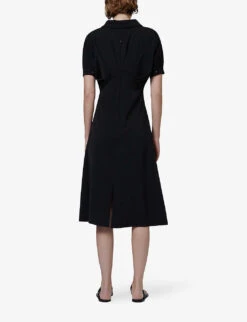 Puff-sleeve V-neck Woven Midi Dress 10 Puff-sleeve V-neck Woven Midi Dress -Whistles Store R04141978 BLACK ALT03