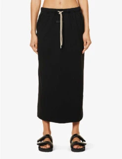 ESSENTIALS Drawstring Cotton-blend Midi Skirt -Whistles Store R04142429 JETBLACK ALT02