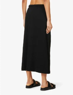 ESSENTIALS Drawstring Cotton-blend Midi Skirt -Whistles Store R04142429 JETBLACK ALT03