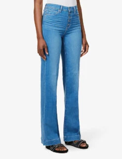 Paige Leenah Flared-leg High-rise Stretch-denim Jeans -Whistles Store R04144096 MIDBLUEMINIMALWASH ALT02