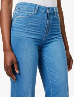 Paige Leenah Flared-leg High-rise Stretch-denim Jeans -Whistles Store R04144096 MIDBLUEMINIMALWASH ALT04