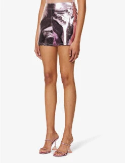 Metallic Straight-leg High-rise Faux-leather Shorts -Whistles Store R04145533 ICEPINK ALT02