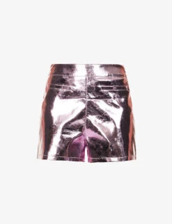 Metallic Straight-leg High-rise Faux-leather Shorts