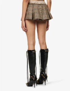 Jaded London Pleated Checked Low-rise Stretch-woven Mini Skirt 10 Jaded London Pleated Checked Low-rise Stretch-woven Mini Skirt -Whistles Store R04145893 BROWNCHECK ALT03