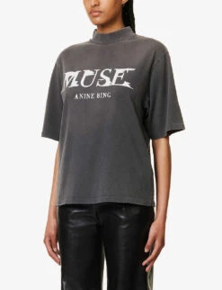 ANINE BING Painted Muse Graphic-print Organic-cotton T-shirt 10 ANINE BING Painted Muse Graphic-print Organic-cotton T-shirt -Whistles Store R04146352 WASHEDBLACK ALT02