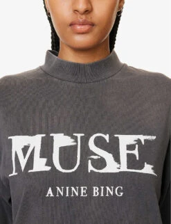ANINE BING Painted Muse Graphic-print Organic-cotton T-shirt 12 ANINE BING Painted Muse Graphic-print Organic-cotton T-shirt -Whistles Store R04146352 WASHEDBLACK ALT04