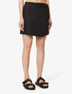 FRAME Wrap-front High-waist Organic-cotton Mini Skirt 9 FRAME Wrap-front High-waist Organic-cotton Mini Skirt -Whistles Store R04146415 NOIR ALT02