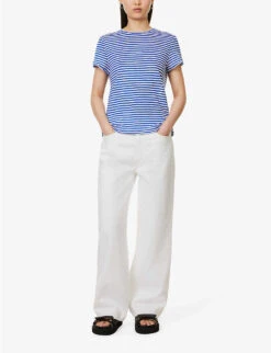 FRAME Easy True Striped Organic-linen Top -Whistles Store R04146425 COBALTMULTI ALT01