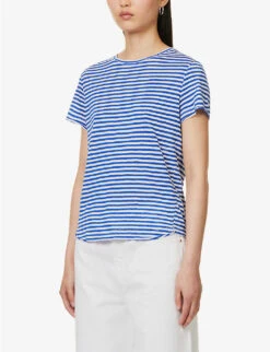 FRAME Easy True Striped Organic-linen Top -Whistles Store R04146425 COBALTMULTI ALT02