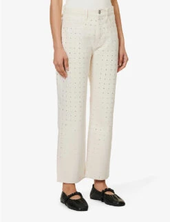 FRAME Le Jane Crop Crystal-embellished Straight-leg High-rise Jeans -Whistles Store R04146432 BONE ALT02