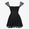 Kaia Square-neck A-line Woven Mini Dress -Whistles Store R04146887 BLACK M