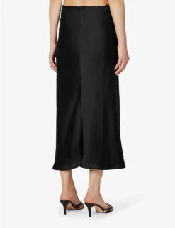 Curzola Lace-panel Satin Midi Skirt -Whistles Store R04147073 BLACK ALT03