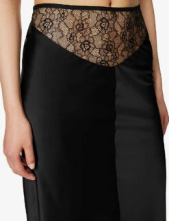 Curzola Lace-panel Satin Midi Skirt -Whistles Store R04147073 BLACK ALT04