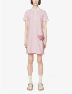 Car-appliquéd Polo-collar Cotton Midi Dress -Whistles Store R04147507 LTPINK ALT02