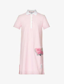 Car-appliquéd Polo-collar Cotton Midi Dress