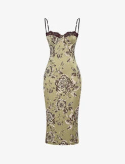 Cassia Lace-trim Floral-print Woven Midi Dress