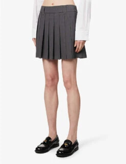 Miu Miu Pleated High-rise Wool Mini Skirt -Whistles Store R04149727 ARDESIA ALT02
