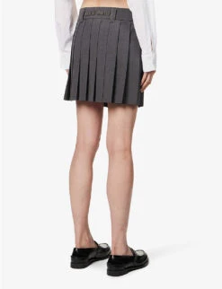 Miu Miu Pleated High-rise Wool Mini Skirt -Whistles Store R04149727 ARDESIA ALT03