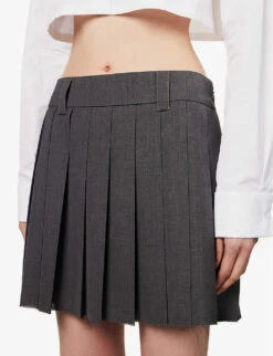 Miu Miu Pleated High-rise Wool Mini Skirt -Whistles Store R04149727 ARDESIA ALT05