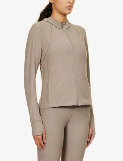 Beyond Yoga Spacedye High Energy Fitted Stretch-woven Hoody -Whistles Store R04150160 BIRCHHEATHER ALT02