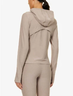 Beyond Yoga Spacedye High Energy Fitted Stretch-woven Hoody -Whistles Store R04150160 BIRCHHEATHER ALT03