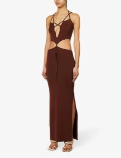 Reis Cut-out Plunge-neck Stretch-woven Maxi Dress -Whistles Store R04150197 RUST ALT02