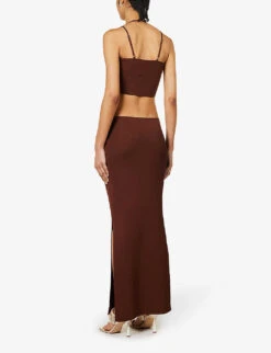 Reis Cut-out Plunge-neck Stretch-woven Maxi Dress -Whistles Store R04150197 RUST ALT03