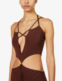 Reis Cut-out Plunge-neck Stretch-woven Maxi Dress -Whistles Store R04150197 RUST ALT04