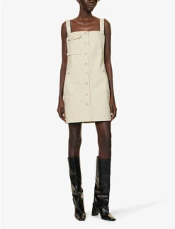 Helmut Lang Flap-pocket Square-neck Stretch-cotton Mini Dress -Whistles Store R04150625 GREIGE ALT01