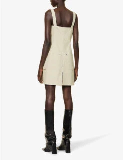 Helmut Lang Flap-pocket Square-neck Stretch-cotton Mini Dress -Whistles Store R04150625 GREIGE ALT03