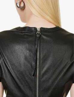 Helmut Lang Darted Round-neck Regular-fit Faux Leather T-shirt -Whistles Store R04150630 BLACK ALT04
