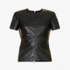 Helmut Lang Darted Round-neck Regular-fit Faux Leather T-shirt -Whistles Store R04150630 BLACK M