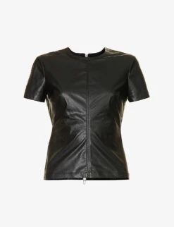 Helmut Lang Darted Round-neck Regular-fit Faux Leather T-shirt