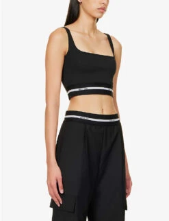 Helmut Lang Logo-waistband Cropped Cotton-blend Top -Whistles Store R04150639 BLACK ALT02