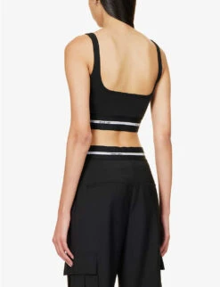 Helmut Lang Logo-waistband Cropped Cotton-blend Top -Whistles Store R04150639 BLACK ALT03