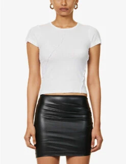 Helmut Lang Twist-seam Cropped Ribbed Cotton T-shirt -Whistles Store R04150643 WHITE ALT02