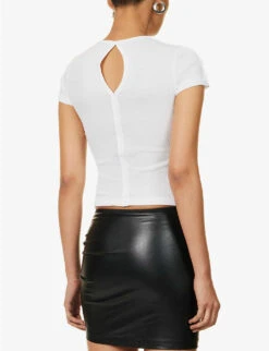 Helmut Lang Twist-seam Cropped Ribbed Cotton T-shirt -Whistles Store R04150643 WHITE ALT03