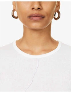 Helmut Lang Twist-seam Cropped Ribbed Cotton T-shirt -Whistles Store R04150643 WHITE ALT05