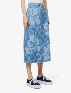 Weekend Max Mara Fonte Floral-pattern Denim Midi Skirt -Whistles Store R04151214 BLUEJEANS ALT02