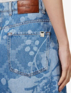 Weekend Max Mara Fonte Floral-pattern Denim Midi Skirt -Whistles Store R04151214 BLUEJEANS ALT04