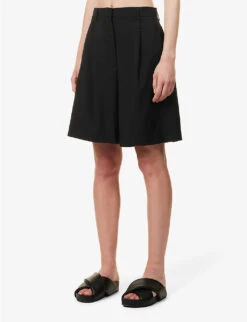 Weekend Max Mara Belbo Pleated Mid-rise Regular-fit Wool Shorts -Whistles Store R04151218 BLACK ALT02