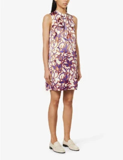 ME AND EM Graphic-print High-neck Satin Mini Dress -Whistles Store R04151486 CREAMPURPLEORANGE ALT02