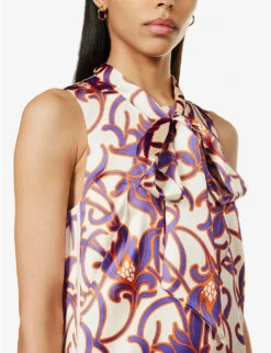 ME AND EM Graphic-print High-neck Satin Mini Dress -Whistles Store R04151486 CREAMPURPLEORANGE ALT04