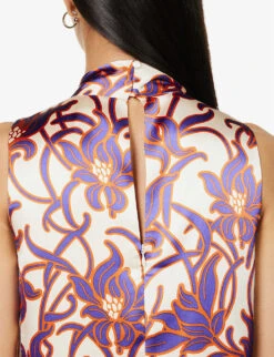 ME AND EM Graphic-print High-neck Satin Mini Dress -Whistles Store R04151486 CREAMPURPLEORANGE ALT06