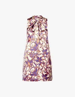 ME AND EM Graphic-print High-neck Satin Mini Dress